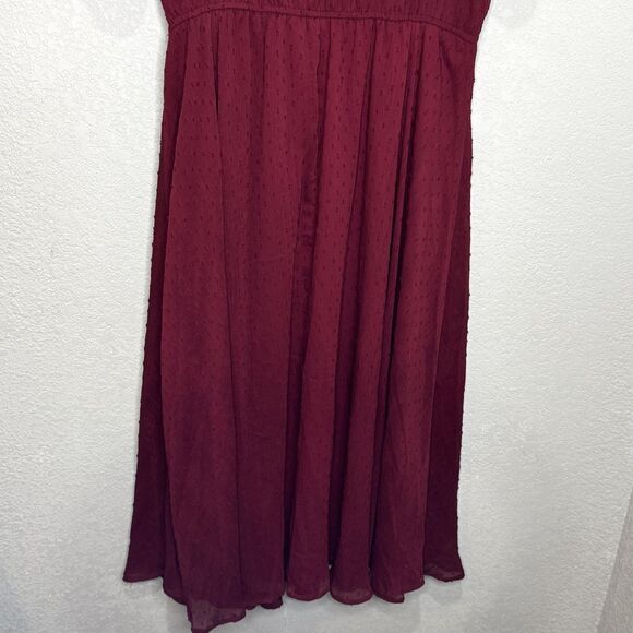 JESSAKAE Dress Womens XL Burgundy Swiss Dot Midi V Neck Button Detail JEE-011 - Picture 7 of 9